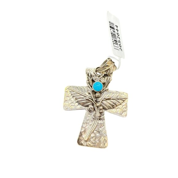 STS Jewelry - STS 925 Sterling Silver Indonesia Hammered Leaf Cross Pendant Bohemian